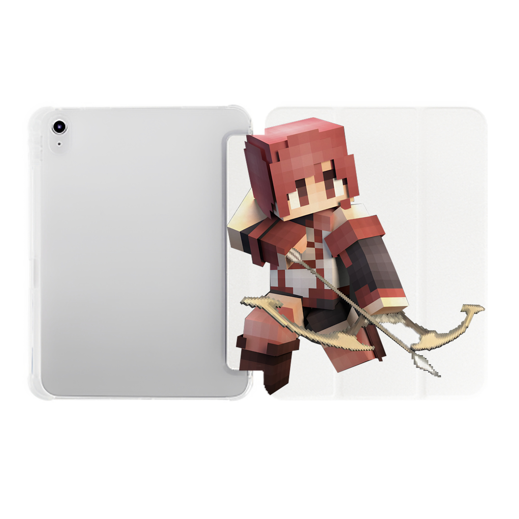 （画像用） マインクラフト ブロックの世界 Minecraft MC Block world IPad ケース ペン収納付き 三つ折りスタンド PUレザー×シリコン 対応機種9.5/10.5/10.9インチ